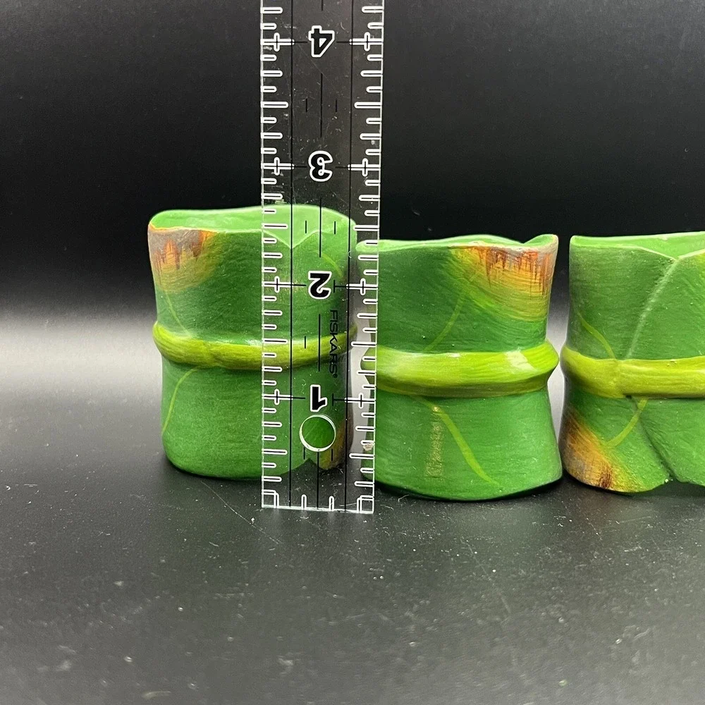 Pineapple & Banana Leaf Wood Napkin Rings Hand-Painted Set of 7 ~ Indonesia